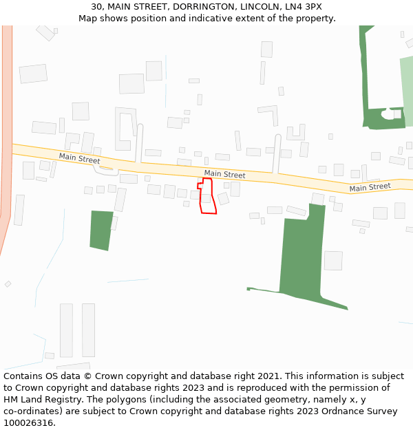 30, MAIN STREET, DORRINGTON, LINCOLN, LN4 3PX: Location map and indicative extent of plot