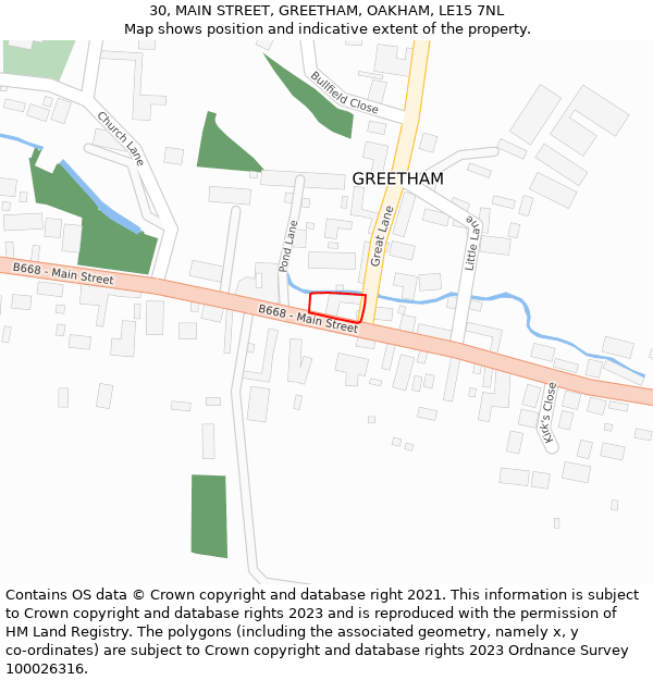 30, MAIN STREET, GREETHAM, OAKHAM, LE15 7NL: Location map and indicative extent of plot