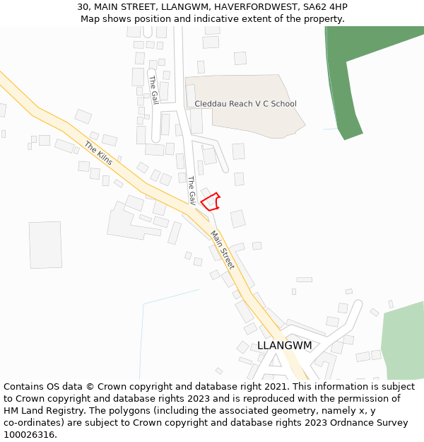 30, MAIN STREET, LLANGWM, HAVERFORDWEST, SA62 4HP: Location map and indicative extent of plot