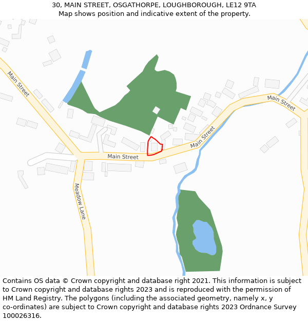 30, MAIN STREET, OSGATHORPE, LOUGHBOROUGH, LE12 9TA: Location map and indicative extent of plot