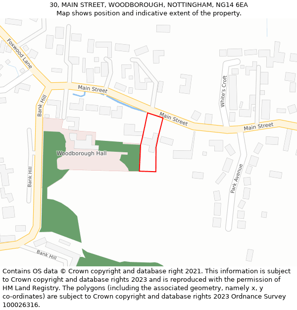 30, MAIN STREET, WOODBOROUGH, NOTTINGHAM, NG14 6EA: Location map and indicative extent of plot