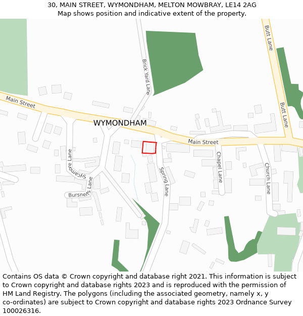 30, MAIN STREET, WYMONDHAM, MELTON MOWBRAY, LE14 2AG: Location map and indicative extent of plot