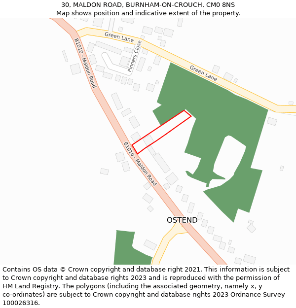 30, MALDON ROAD, BURNHAM-ON-CROUCH, CM0 8NS: Location map and indicative extent of plot