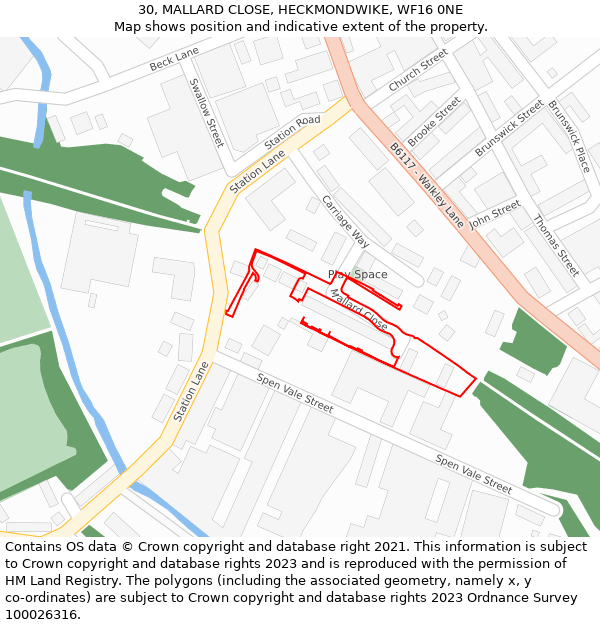 30, MALLARD CLOSE, HECKMONDWIKE, WF16 0NE: Location map and indicative extent of plot