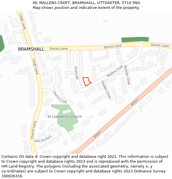30, MALLENS CROFT, BRAMSHALL, UTTOXETER, ST14 5NG: Location map and indicative extent of plot