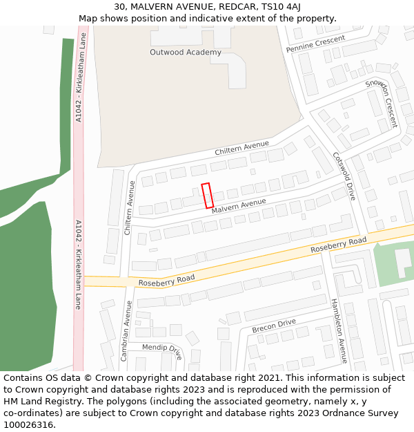 30, MALVERN AVENUE, REDCAR, TS10 4AJ: Location map and indicative extent of plot
