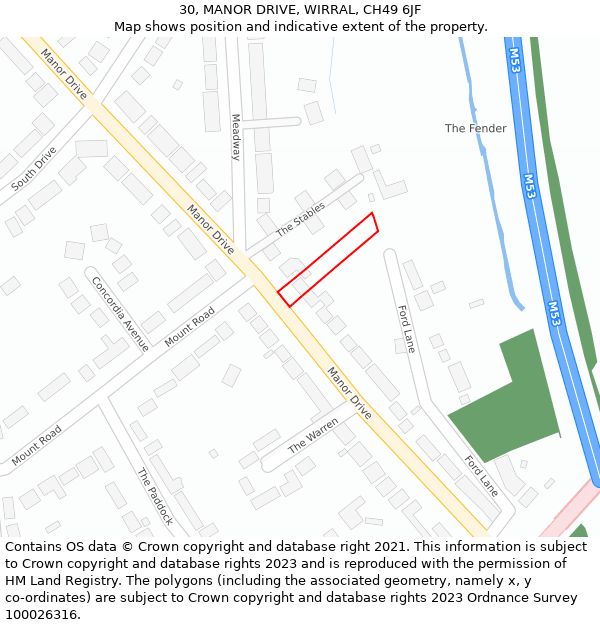 30, MANOR DRIVE, WIRRAL, CH49 6JF: Location map and indicative extent of plot
