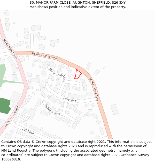 30, MANOR FARM CLOSE, AUGHTON, SHEFFIELD, S26 3XY: Location map and indicative extent of plot