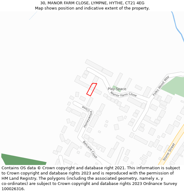 30, MANOR FARM CLOSE, LYMPNE, HYTHE, CT21 4EG: Location map and indicative extent of plot