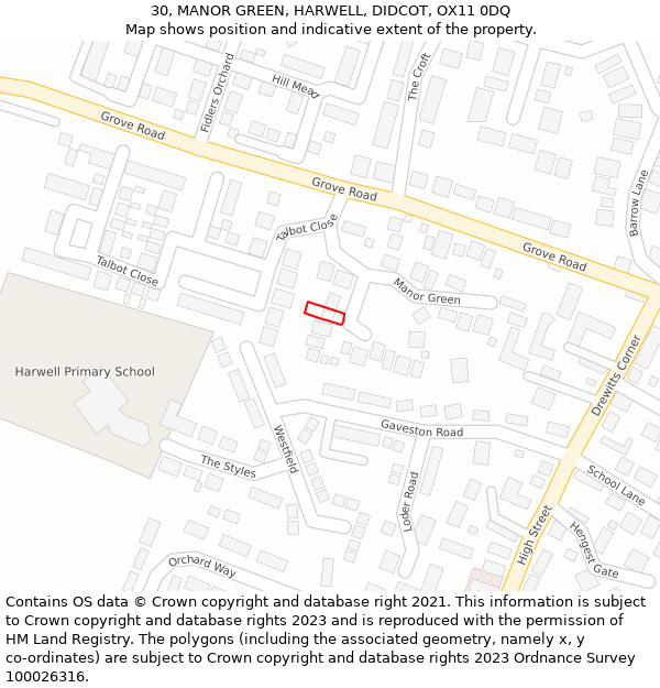 30, MANOR GREEN, HARWELL, DIDCOT, OX11 0DQ: Location map and indicative extent of plot