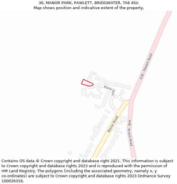 30, MANOR PARK, PAWLETT, BRIDGWATER, TA6 4SU: Location map and indicative extent of plot