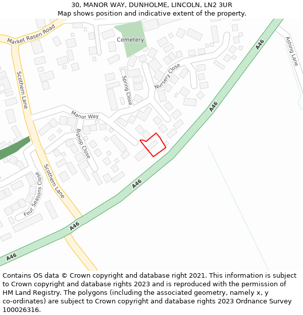 30, MANOR WAY, DUNHOLME, LINCOLN, LN2 3UR: Location map and indicative extent of plot