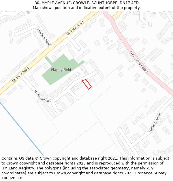 30, MAPLE AVENUE, CROWLE, SCUNTHORPE, DN17 4ED: Location map and indicative extent of plot