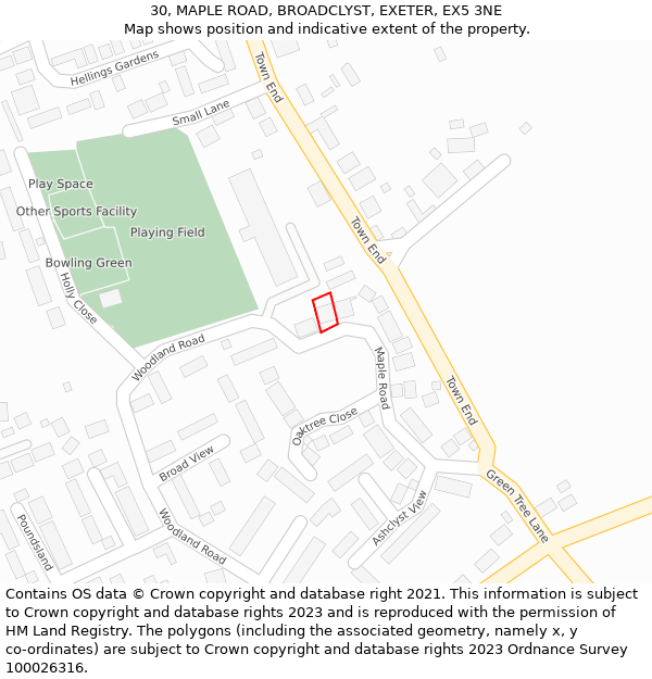 30, MAPLE ROAD, BROADCLYST, EXETER, EX5 3NE: Location map and indicative extent of plot