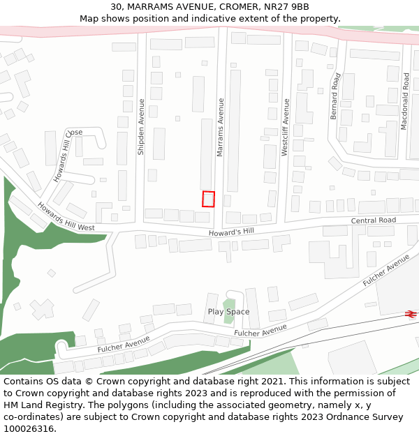 30, MARRAMS AVENUE, CROMER, NR27 9BB: Location map and indicative extent of plot