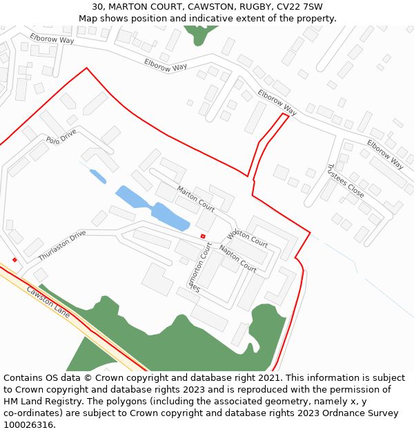 30, MARTON COURT, CAWSTON, RUGBY, CV22 7SW: Location map and indicative extent of plot