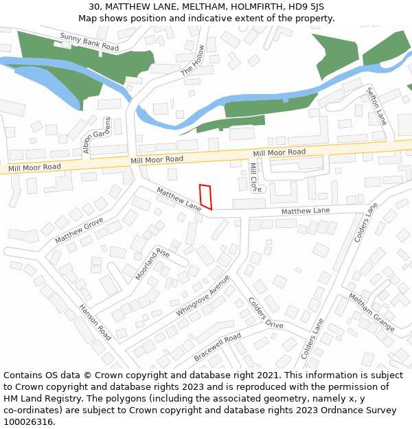 30, MATTHEW LANE, MELTHAM, HOLMFIRTH, HD9 5JS: Location map and indicative extent of plot