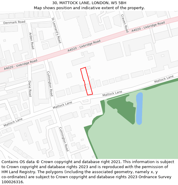 30, MATTOCK LANE, LONDON, W5 5BH: Location map and indicative extent of plot