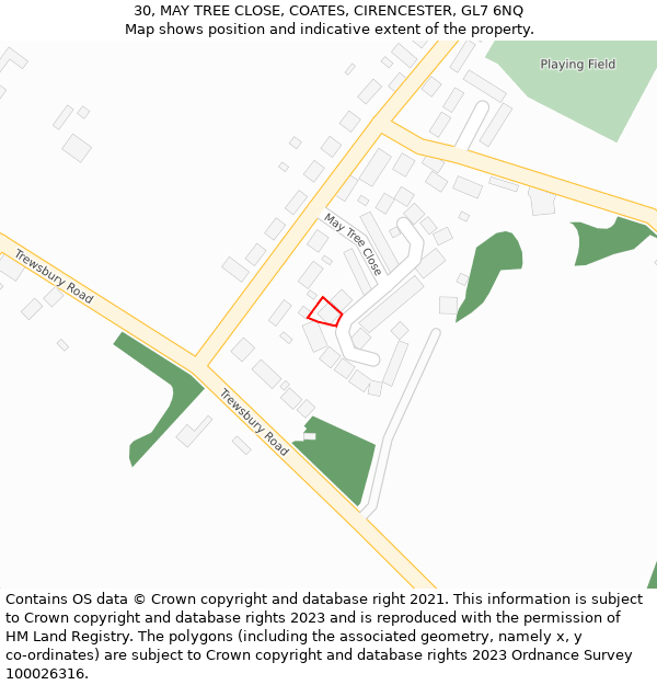 30, MAY TREE CLOSE, COATES, CIRENCESTER, GL7 6NQ: Location map and indicative extent of plot