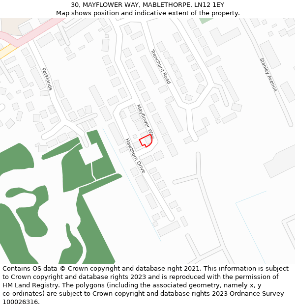 30, MAYFLOWER WAY, MABLETHORPE, LN12 1EY: Location map and indicative extent of plot