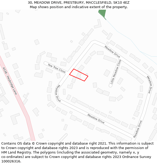 30, MEADOW DRIVE, PRESTBURY, MACCLESFIELD, SK10 4EZ: Location map and indicative extent of plot
