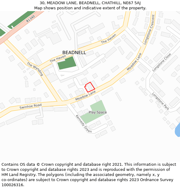 30, MEADOW LANE, BEADNELL, CHATHILL, NE67 5AJ: Location map and indicative extent of plot