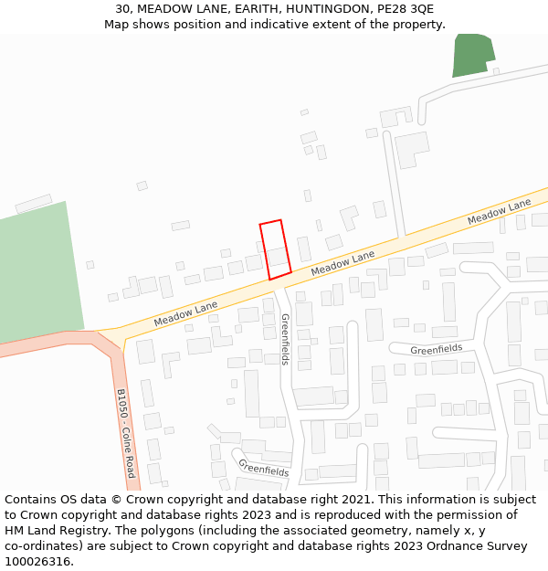 30, MEADOW LANE, EARITH, HUNTINGDON, PE28 3QE: Location map and indicative extent of plot