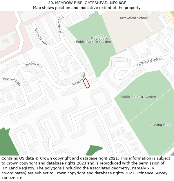 30, MEADOW RISE, GATESHEAD, NE9 6GE: Location map and indicative extent of plot
