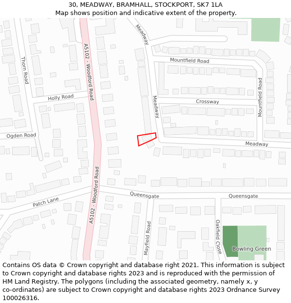 30, MEADWAY, BRAMHALL, STOCKPORT, SK7 1LA: Location map and indicative extent of plot