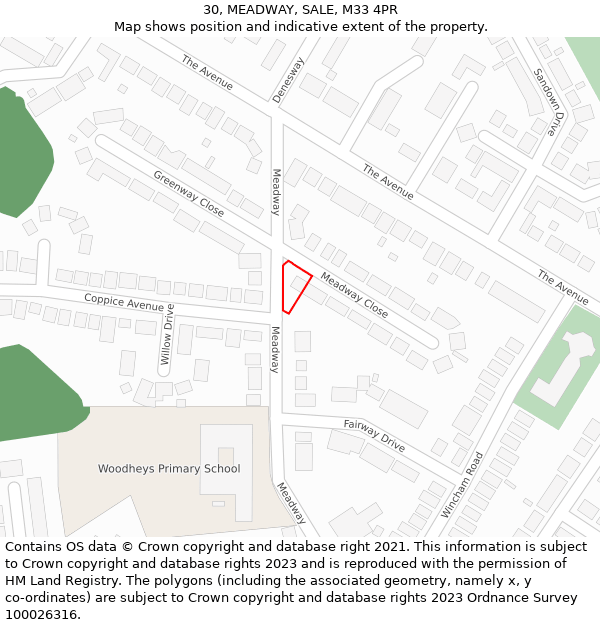 30, MEADWAY, SALE, M33 4PR: Location map and indicative extent of plot