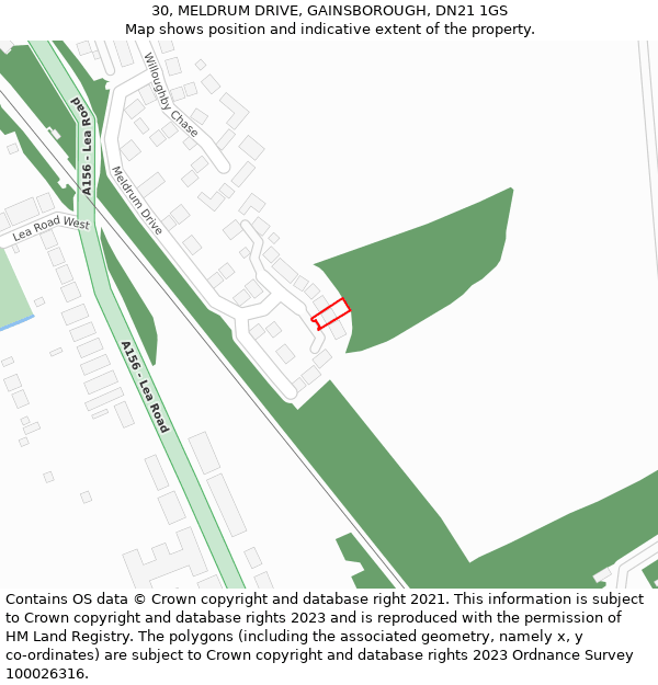 30, MELDRUM DRIVE, GAINSBOROUGH, DN21 1GS: Location map and indicative extent of plot