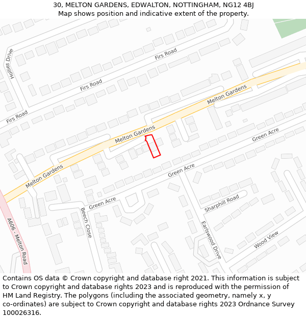 30, MELTON GARDENS, EDWALTON, NOTTINGHAM, NG12 4BJ: Location map and indicative extent of plot