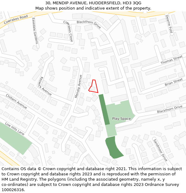 30, MENDIP AVENUE, HUDDERSFIELD, HD3 3QG: Location map and indicative extent of plot