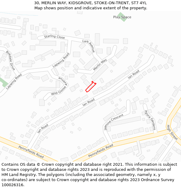 30, MERLIN WAY, KIDSGROVE, STOKE-ON-TRENT, ST7 4YL: Location map and indicative extent of plot