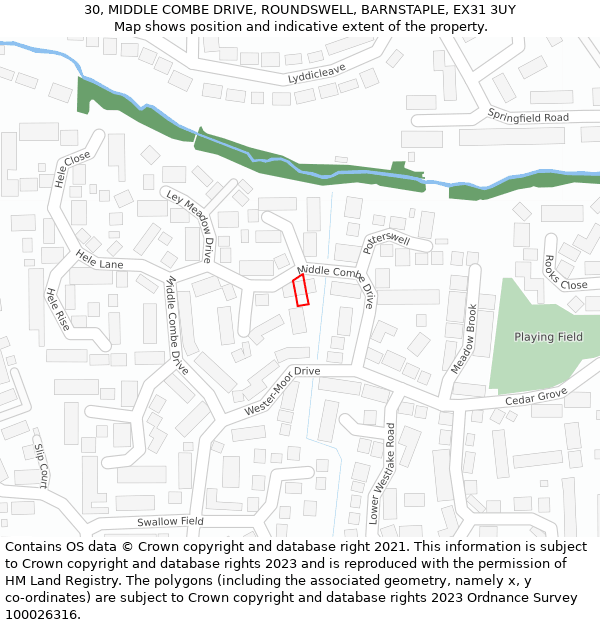 30, MIDDLE COMBE DRIVE, ROUNDSWELL, BARNSTAPLE, EX31 3UY: Location map and indicative extent of plot