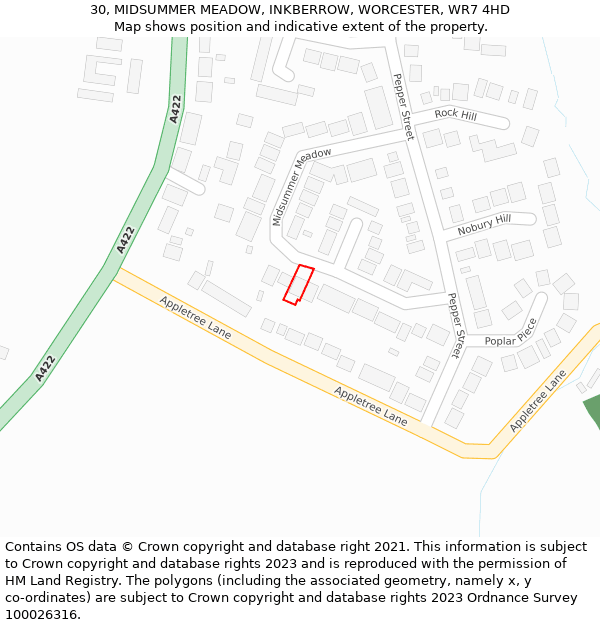 30, MIDSUMMER MEADOW, INKBERROW, WORCESTER, WR7 4HD: Location map and indicative extent of plot