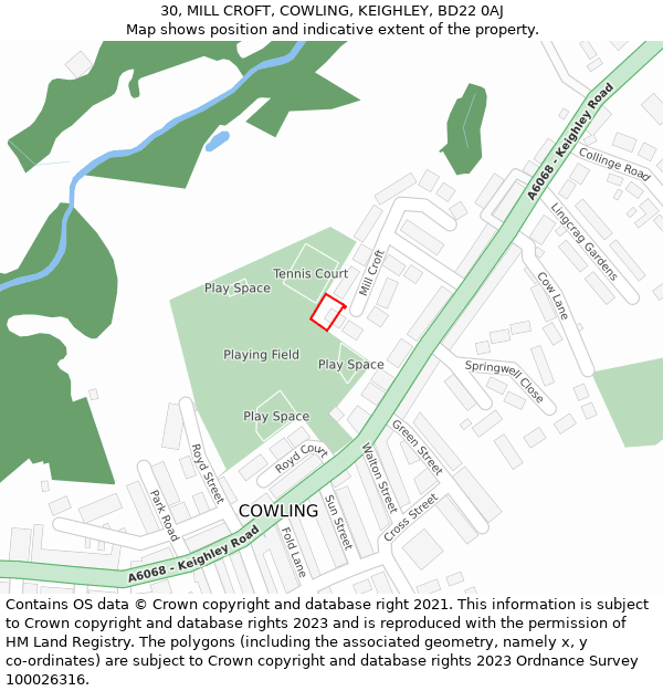 30, MILL CROFT, COWLING, KEIGHLEY, BD22 0AJ: Location map and indicative extent of plot