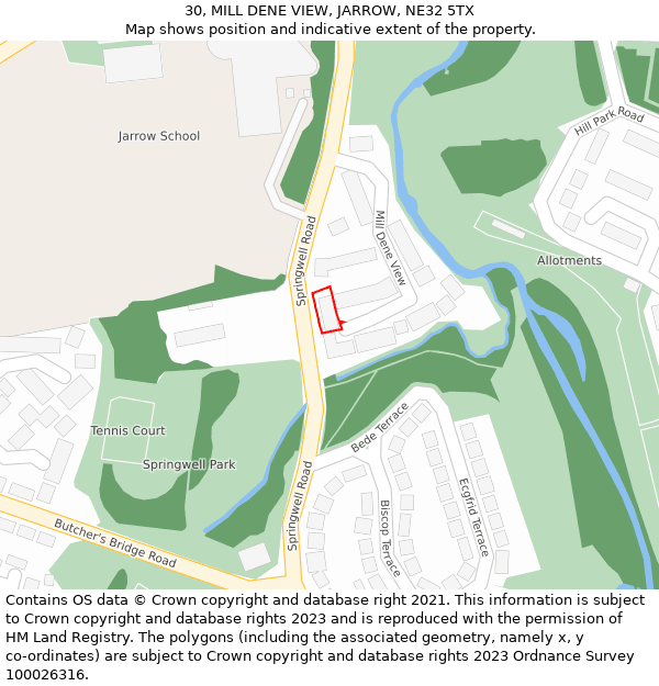 30, MILL DENE VIEW, JARROW, NE32 5TX: Location map and indicative extent of plot
