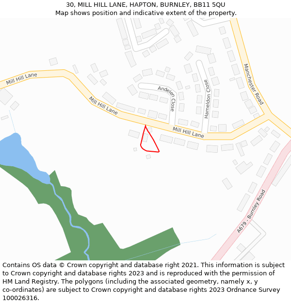30, MILL HILL LANE, HAPTON, BURNLEY, BB11 5QU: Location map and indicative extent of plot