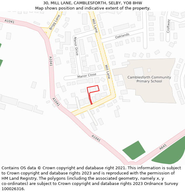 30, MILL LANE, CAMBLESFORTH, SELBY, YO8 8HW: Location map and indicative extent of plot