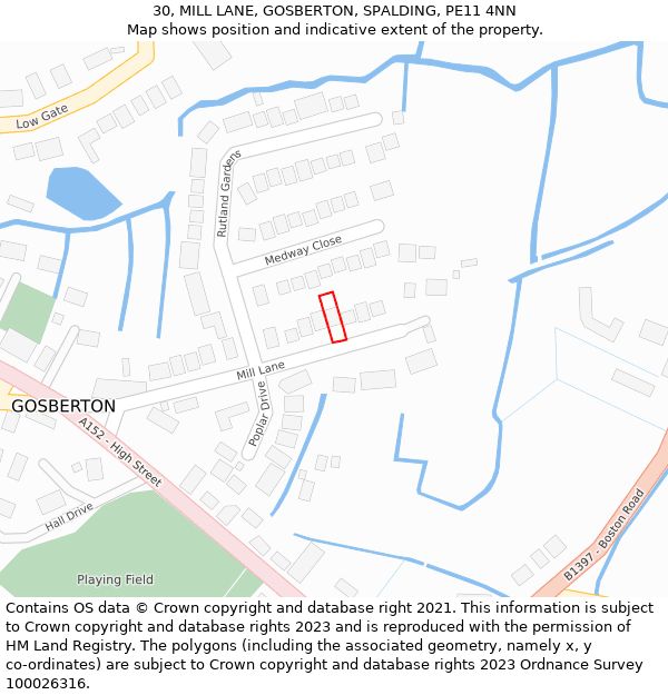 30, MILL LANE, GOSBERTON, SPALDING, PE11 4NN: Location map and indicative extent of plot