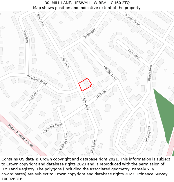 30, MILL LANE, HESWALL, WIRRAL, CH60 2TQ: Location map and indicative extent of plot