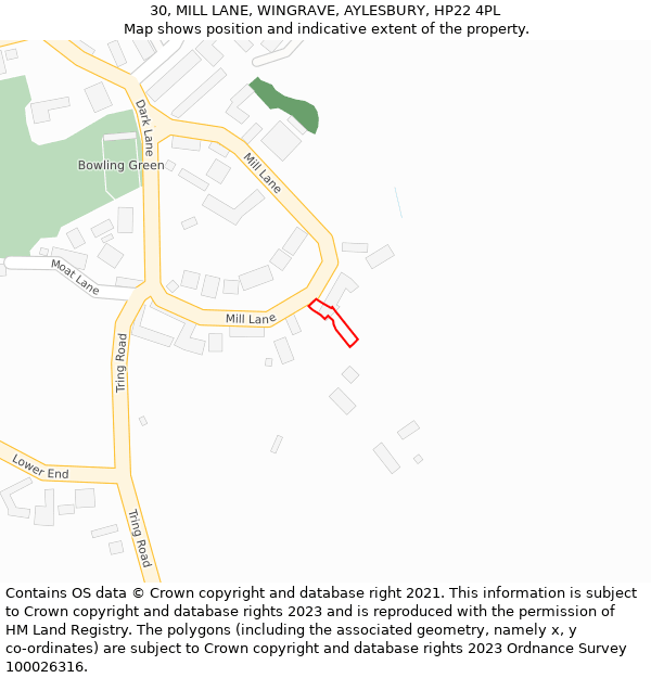 30, MILL LANE, WINGRAVE, AYLESBURY, HP22 4PL: Location map and indicative extent of plot