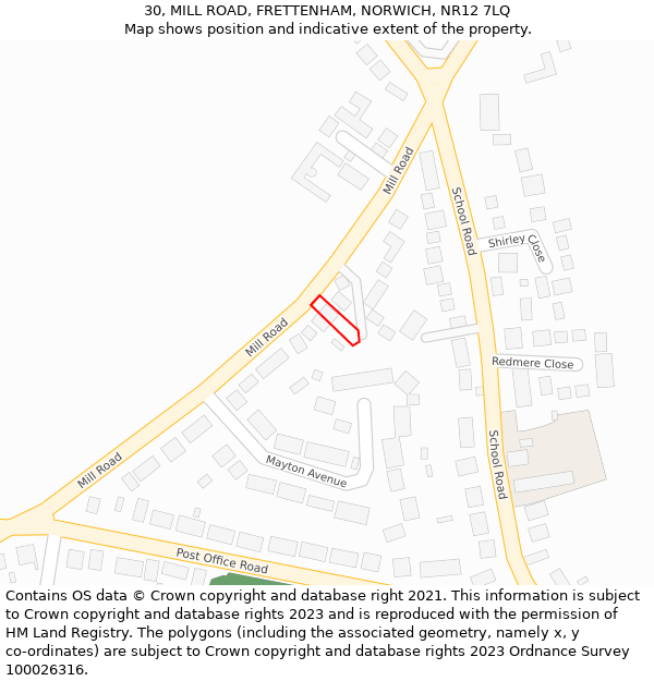 30, MILL ROAD, FRETTENHAM, NORWICH, NR12 7LQ: Location map and indicative extent of plot