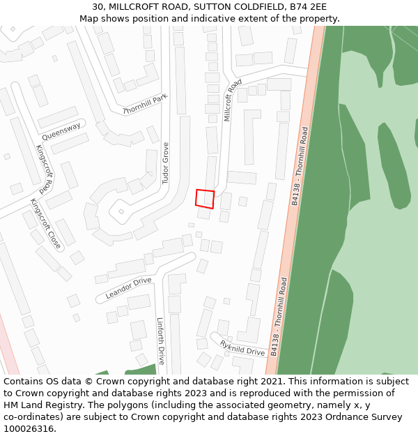 30, MILLCROFT ROAD, SUTTON COLDFIELD, B74 2EE: Location map and indicative extent of plot