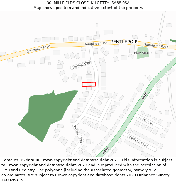 30, MILLFIELDS CLOSE, KILGETTY, SA68 0SA: Location map and indicative extent of plot