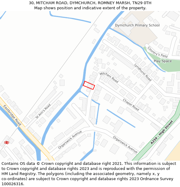 30, MITCHAM ROAD, DYMCHURCH, ROMNEY MARSH, TN29 0TH: Location map and indicative extent of plot