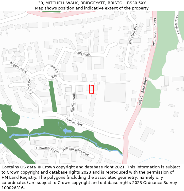 30, MITCHELL WALK, BRIDGEYATE, BRISTOL, BS30 5XY: Location map and indicative extent of plot