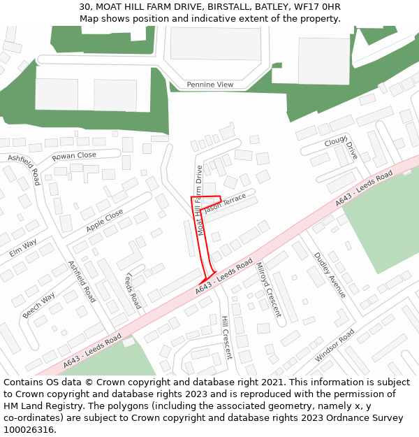 30, MOAT HILL FARM DRIVE, BIRSTALL, BATLEY, WF17 0HR: Location map and indicative extent of plot