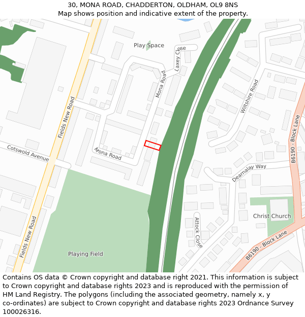 30, MONA ROAD, CHADDERTON, OLDHAM, OL9 8NS: Location map and indicative extent of plot